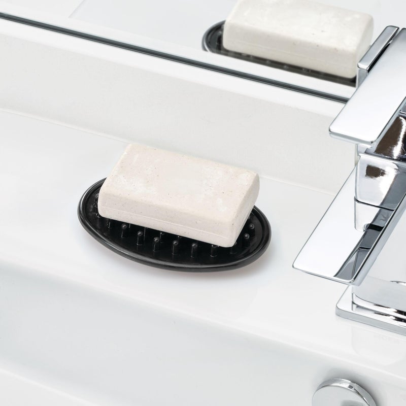 InterDesign iDesign Saver for Bar Holder for Bathroom Sink-Set of 3-Black Soap Dish - Image 4